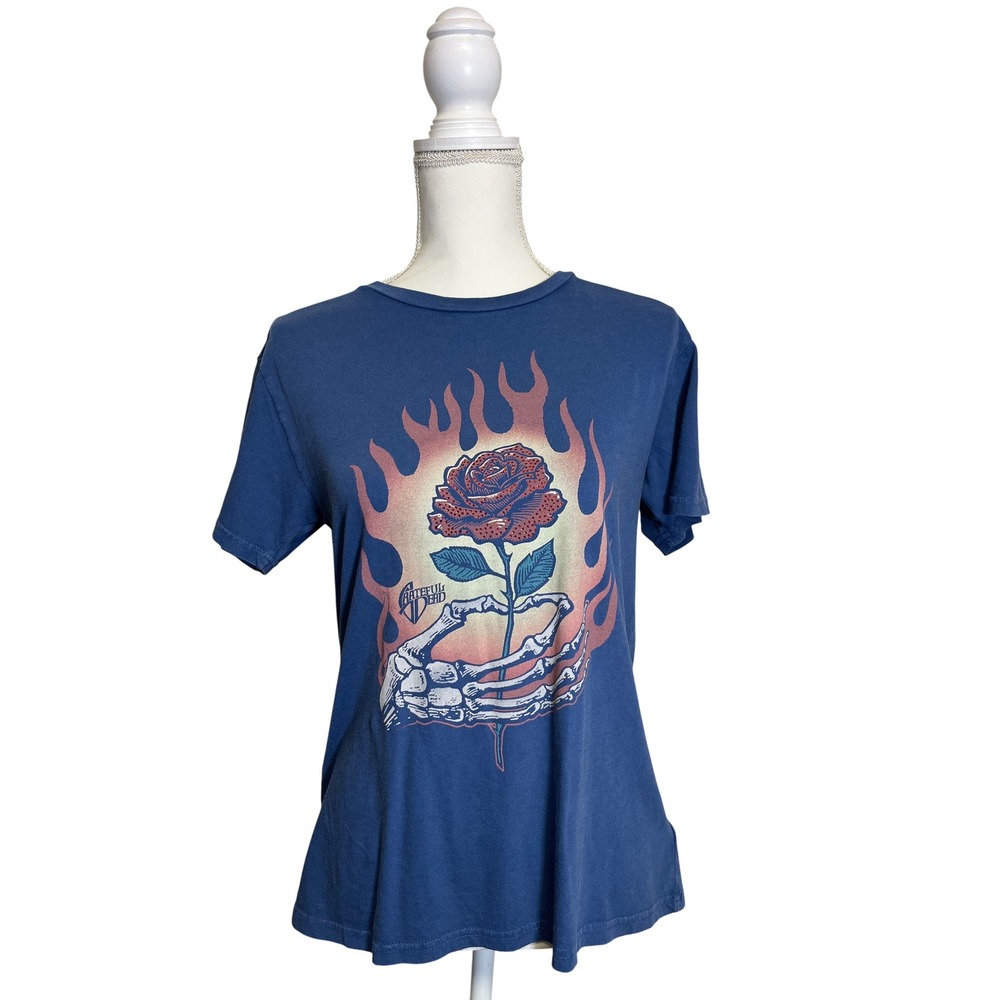Lucky Brand Grateful Dead Women's Blue Graphic T-Shirt with Studded Rose Size XS